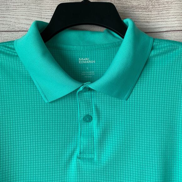 Marc Edwards Teal Polo Short Sleeve Shirt Grid Check Pattern Size L - Picture 10 of 11